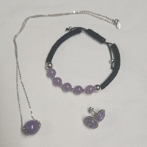JOY Jade Of Yesteryear Lavender/Purle Lot Of 3 - NECKLACE, EARRINGS, BRACELET